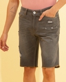 Shop Men's Grey Distressed Denim Shorts-Full