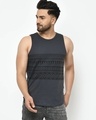 Shop Men's Grey Geometric Printed Slim Fit Vest-Front