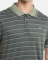 Shop Men's Grey & Green Striped Cotton Polo T-shirt