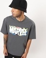 Shop Men's Grey Marvel Typography Oversized Fit T-shirt-Front