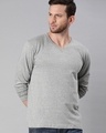 Shop Men's Grey Melange Full Sleeve V Neck T-shirt-Front