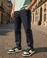 Shop Men's Grey Slim Straight Fit Stretchable Jeans-Front