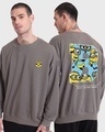 Shop Men's Grey Minions Me Want Banana Graphic Printed Oversized Sweatshirt-Front