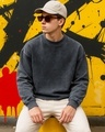 Shop Men's Grey Oversized Acid Wash Sweatshirt-Front