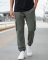 Shop Men's Grey Oversized Cargo Joggers-Front