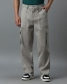 Shop Men's Grey Oversized Cargo Pants-Front