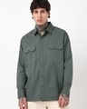 Shop Men's Grey Oversized Cargo Shirt-Front