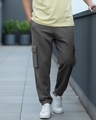 Shop Men's Grey Oversized Cargo Warm Joggers-Front