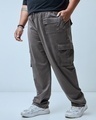 Shop Men's Grey Oversized Plus Size Cargo Pants-Front
