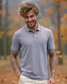 Shop Men's Grey Polo T-shirt-Front