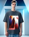 Shop Men's Grey Poster Graphic Printed Oversized T-shirt-Front