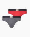 Shop Pack of 2 Men's Grey & Red Cotton Briefs-Front