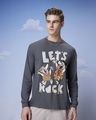 Shop Men's Grey Rock N Roll Graphic Printed Oversized T-shirt-Front