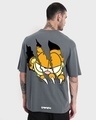 Shop Men's Grey Smiling Cat Graphic Printed Oversized T-shirt-Front