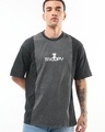 Shop Men's Grey Snoopy Cut & Sew Oversized Acid Wash T-shirt-Front