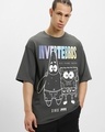 Shop Men's Grey Spong Bob Graphic Printed Oversized T-shirt-Front