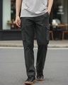 Shop Men's Grey Straight Fit Cargo Pants-Front