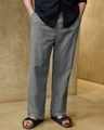 Shop Men's Grey Straight Fit Cotton Linen Pants-Front