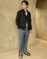 Shop Men's Grey Straight Fit Cotton Linen Pants