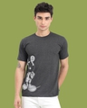 Shop Men's Grey Stripe Effect Mickey Mouse Printed T-shirt-Front