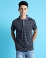 Shop Men's Grey Striped Cotton Polo T-shirt-Front