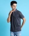 Shop Men's Grey Striped Cotton Polo T-shirt-Full