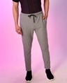 Shop Men's Grey Striped Drawstring Track Pants-Front