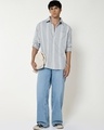 Shop Men's Grey Striped Oversized Shirt-Full