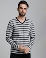 Shop Men's Grey Striped T-shirt-Front