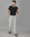 Shop Men's Grey Striped Casual Pants-Full