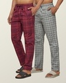 Shop Pack of 2 Men's Grey Super Combed Cotton Checkered Pyjamas-Front