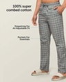 Shop Pack of 2 Men's Grey Super Combed Cotton Checkered Pyjamas