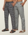 Shop Pack of 2 Men's Grey Super Combed Cotton Checkered Pyjamas-Front