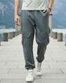 Shop Men's Grey Super Loose Fit Brushed Cargo Joggers-Front