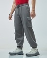 Shop Men's Grey Super Loose Fit Cargo Joggers-Front