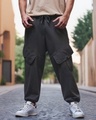 Shop Men's Grey Super Loose Fit Cargo Joggers-Front