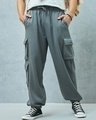 Shop Men's Grey Super Loose Fit Cargo Joggers-Front