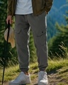Shop Men's Grey Super Loose Fit Cargo Warm Joggers-Front
