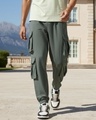 Shop Men's Grey Super Loose Fit Cargo Warm Joggers-Front