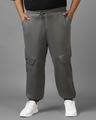 Shop Men's Grey Super Loose Fit Plus Size Cargo Joggers-Front