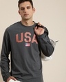 Shop Men's Grey USA Typography Oversized T-shirt-Front