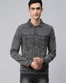 Shop Men's Grey Washed Denim Jacket-Front
