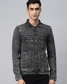 Shop Men's Grey Washed Denim Jacket-Front