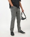 Shop Men's Grey Washed Slim Straight Fit Stretchable Jeans-Front