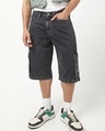 Shop Men's Grey Washed Straight Fit Cargo Shorts-Front
