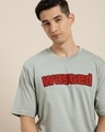 Shop Men's Grey Wasted Typography Oversized T-shirt-Front