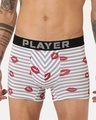 Shop Men's Grey & White All Over Lips Printed Striped Cotton Trunks-Front