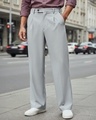 Shop Men's Grey Wide Leg Korean Pants-Front