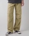 Shop Men's Beige Oversized Parachute Pants-Front