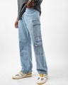 Shop Men's Light Blue Baggy Fit Washed Cargo Mid-Rise Jeans-Design